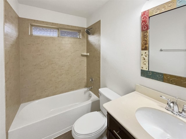 bathroom featuring shower / tub combination, toilet, and vanity