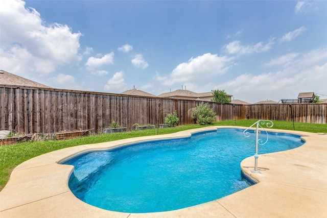 view of pool with a patio area, a fenced in pool, and a fenced backyard