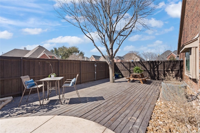 wooden deck featuring a fenced backyard