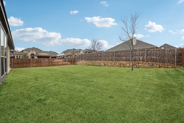 view of yard with a fenced backyard