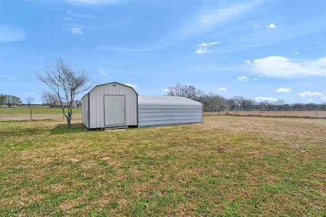 view of shed featuring a rural view