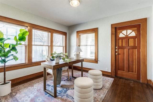 office featuring dark wood-style floors and baseboards