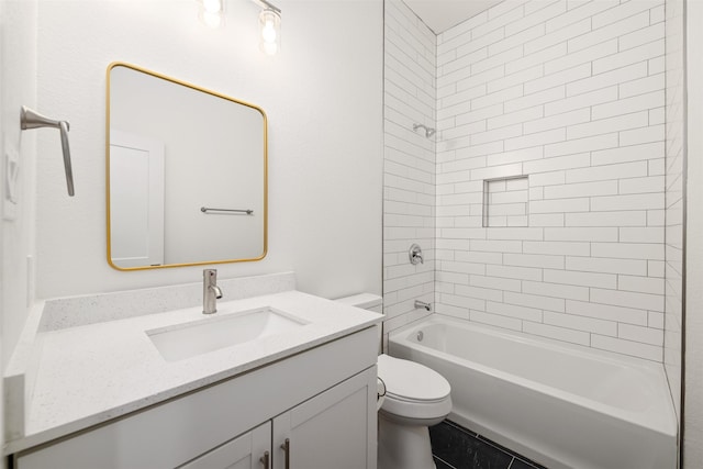 bathroom with toilet, vanity, and shower / tub combination