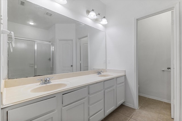 bathroom featuring a sink, visible vents, and a shower stall