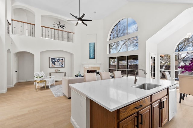 kitchen featuring a sink, plenty of natural light, and open floor plan