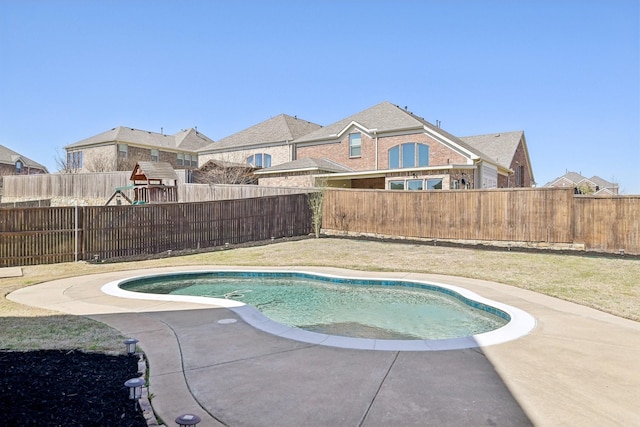 view of pool featuring a fenced backyard and a fenced in pool