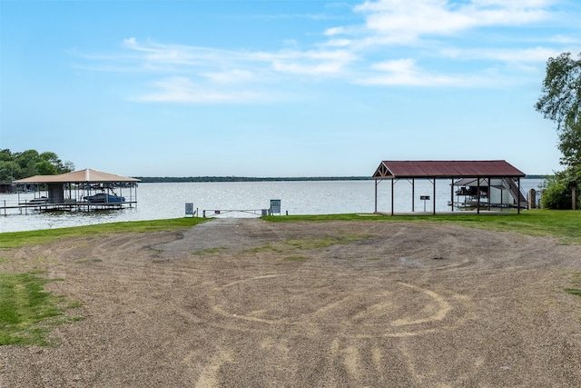 dock area with a water view