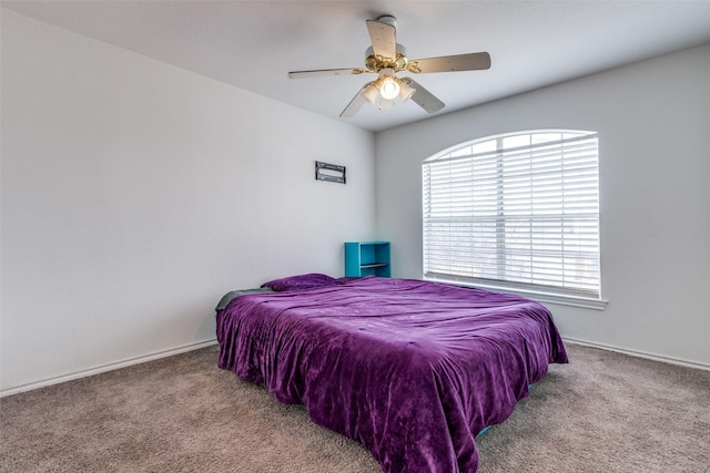 bedroom featuring carpet floors and ceiling fan