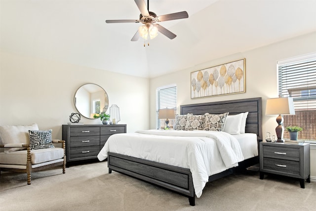 231 Archer Way, Forney, TX 75126 - bedroom featuring light colored carpet, a ceiling fan, and vaulted ceiling
