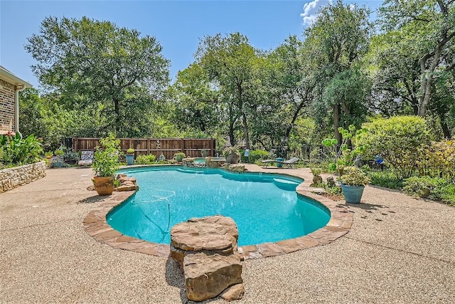 view of pool with a patio area, fence, and a fenced in pool