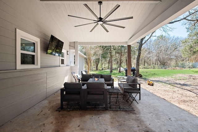 view of patio / terrace with outdoor lounge area and a ceiling fan