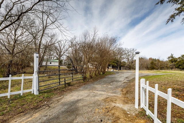 view of street featuring a gate and driveway