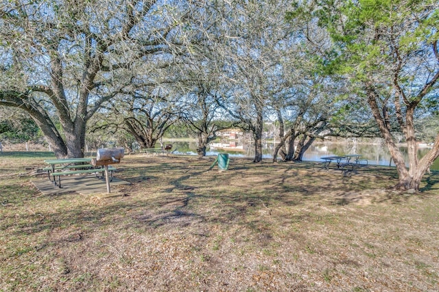 view of yard with a water view