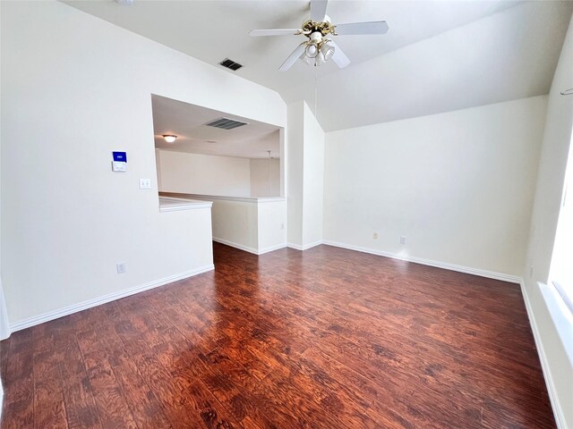 2616 Quail Hollow Dr, Sachse, TX 75048 - unfurnished room featuring baseboards, visible vents, lofted ceiling, a ceiling fan, and wood finished floors