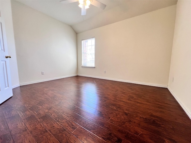 2616 Quail Hollow Dr, Sachse, TX 75048 - unfurnished room featuring dark wood finished floors, vaulted ceiling, baseboards, and ceiling fan