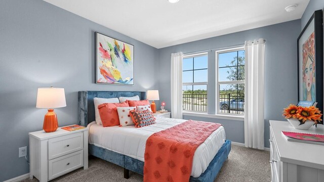 bedroom with baseboards and carpet floors