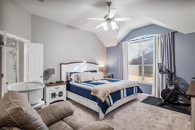 2604 Leisure Ln, Little Elm, TX 75068 - carpeted bedroom with lofted ceiling and ceiling fan