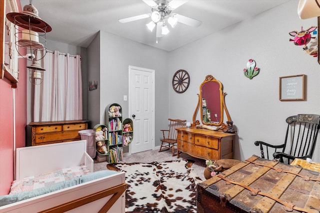 bedroom with carpet floors and ceiling fan