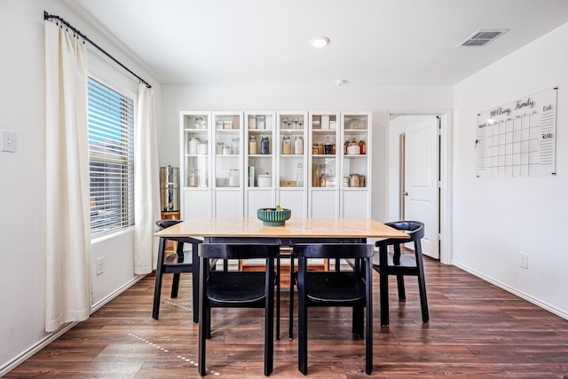 dining area with visible vents and dark wood-type flooring