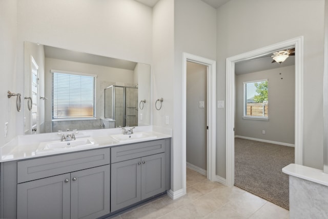 1817 Forest Wood, Mesquite, TX 75181 - bathroom featuring a stall shower, double vanity, and tile patterned floors