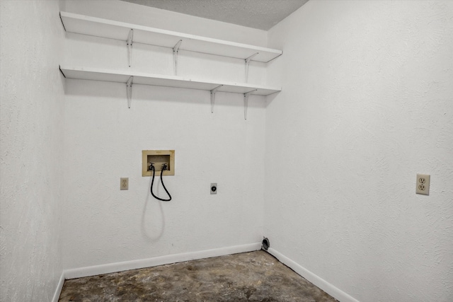 laundry room with electric dryer hookup, baseboards, washer hookup, and laundry area