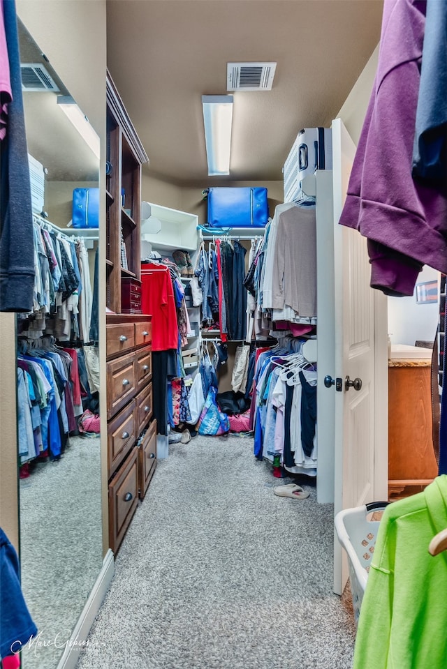 spacious closet featuring visible vents and carpet flooring