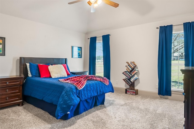 carpeted bedroom with a ceiling fan