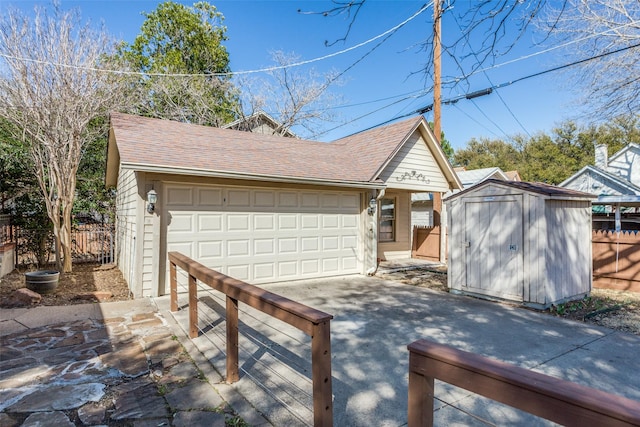 detached garage with fence