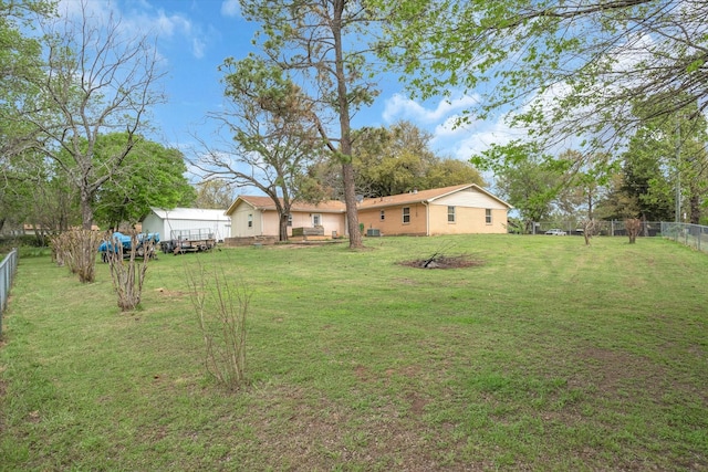 view of yard with a deck and a fenced backyard