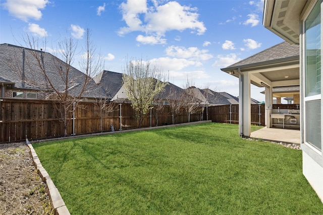 view of yard with a patio and a fenced backyard