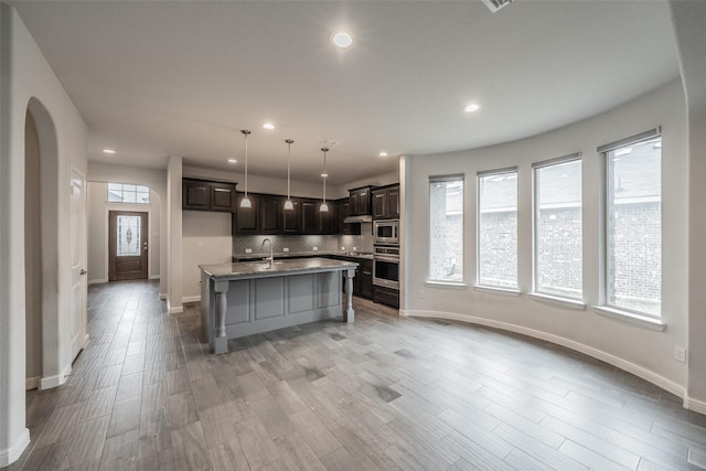 2420 Red Draw Rd, Fort Worth, TX 76177 - kitchen with baseboards, a sink, backsplash, and stainless steel appliances