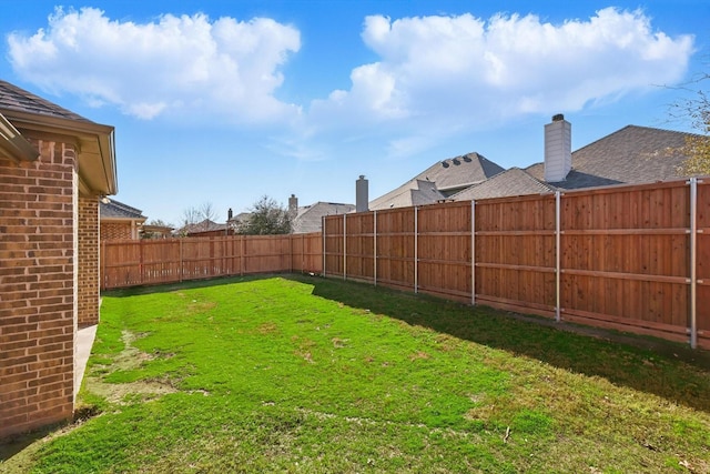 view of yard with a fenced backyard