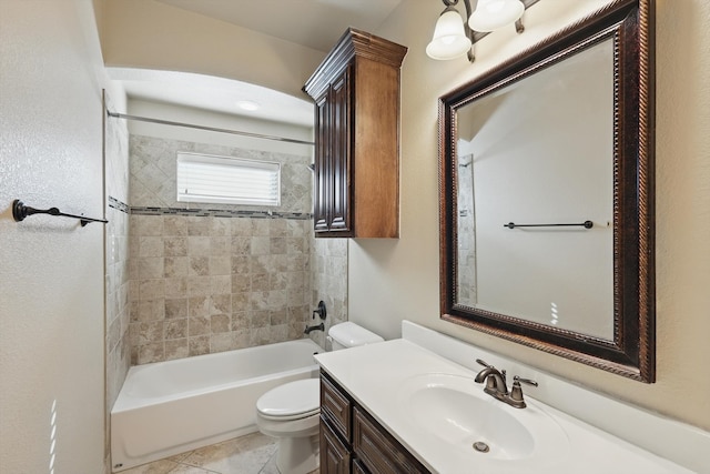 full bathroom featuring tile patterned floors, vanity, toilet, and shower / tub combination