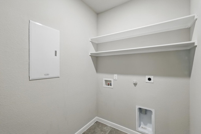 laundry area with hookup for a washing machine, baseboards, hookup for an electric dryer, laundry area, and hookup for a gas dryer