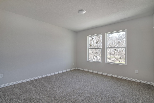 empty room with carpet flooring, baseboards, and a textured ceiling