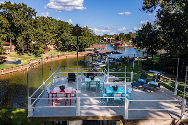 view of dock with a water view