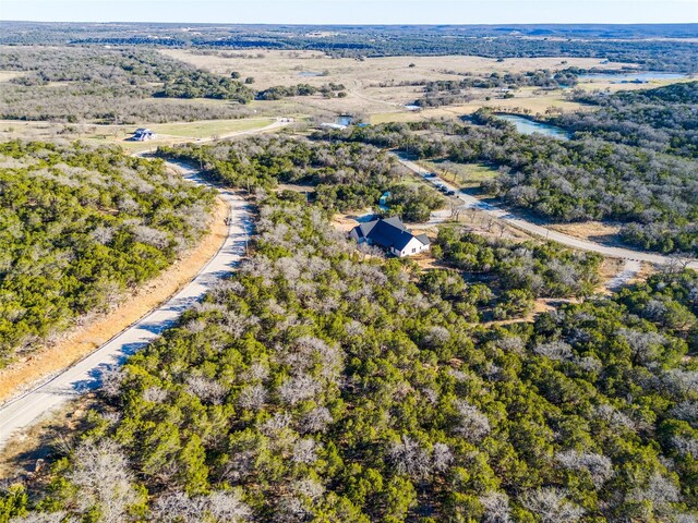 drone / aerial view featuring a view of trees