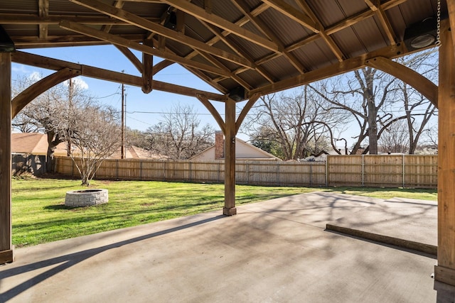 view of patio / terrace with a fire pit and a fenced backyard