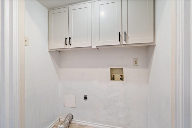 926 Harber Ave, Grapevine, TX 76051 - washroom featuring electric dryer hookup, cabinet space, hookup for a washing machine, and baseboards