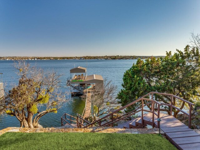 water view featuring a dock