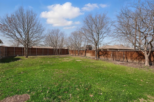 view of yard with a fenced backyard