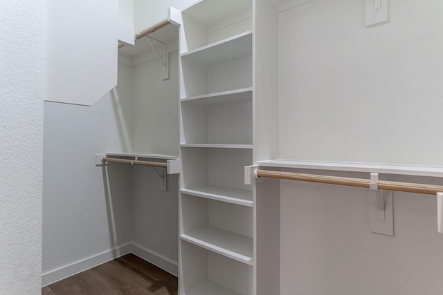 spacious closet featuring dark wood finished floors