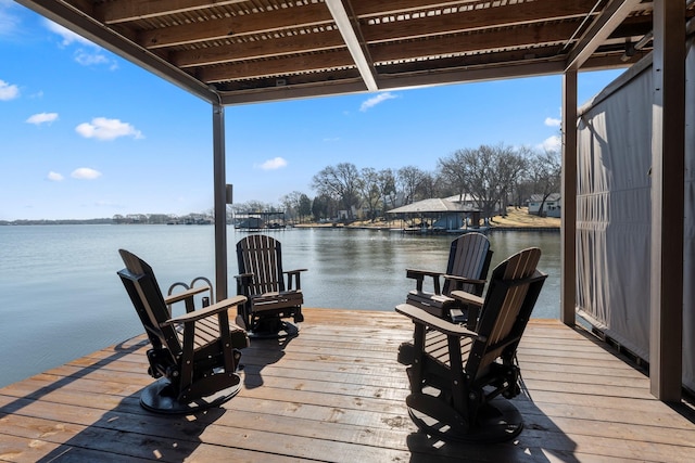 dock area with a water view