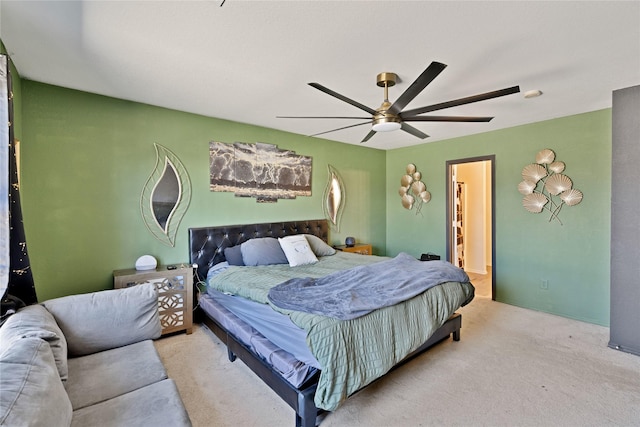 bedroom featuring ceiling fan and carpet flooring