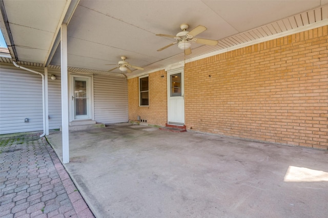 view of patio featuring a ceiling fan