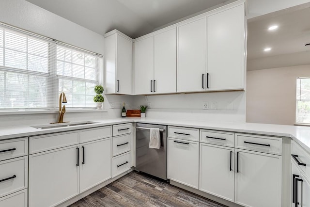 559 Helena St, Dallas, TX 75217 - kitchen with dishwasher, a sink, wood finished floors, healthy amount of natural light, and recessed lighting