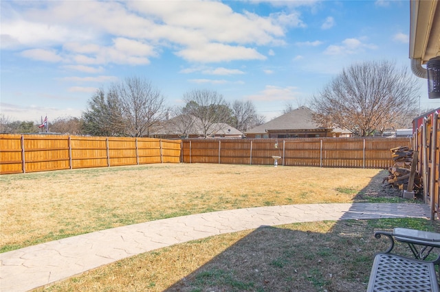 view of yard with a fenced backyard