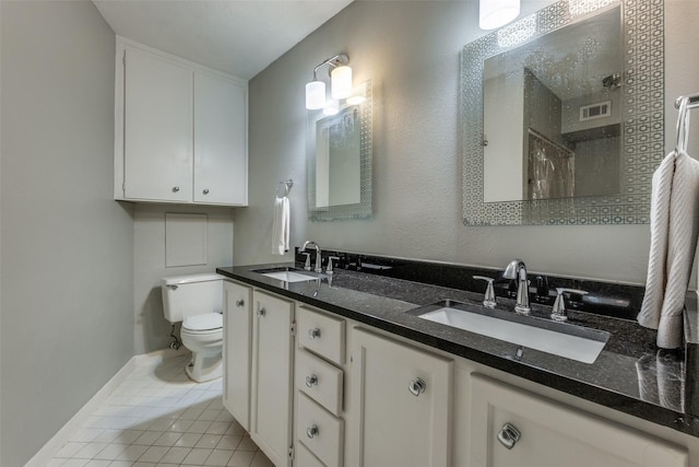 full bathroom with tile patterned flooring, toilet, visible vents, and a sink