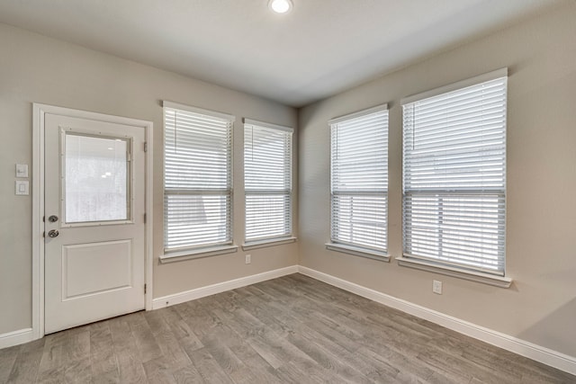 interior space featuring a wealth of natural light, light wood-style flooring, and baseboards