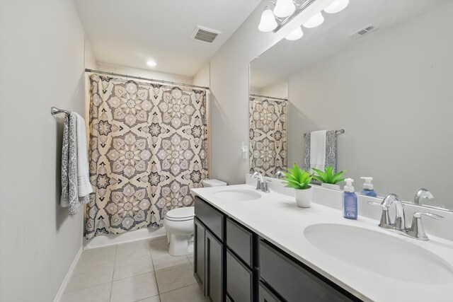 full bath with a sink, visible vents, toilet, and tile patterned flooring